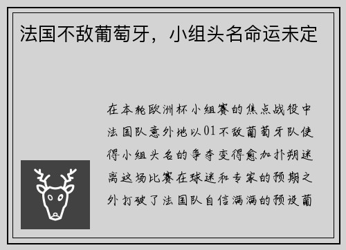 法国不敌葡萄牙，小组头名命运未定