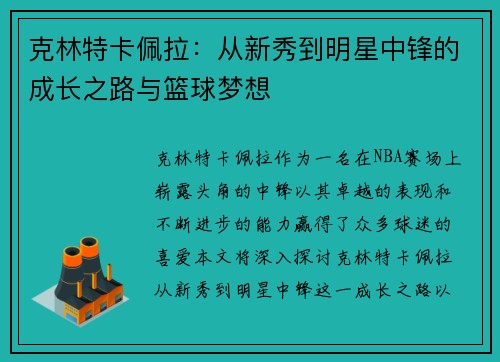 克林特卡佩拉：从新秀到明星中锋的成长之路与篮球梦想